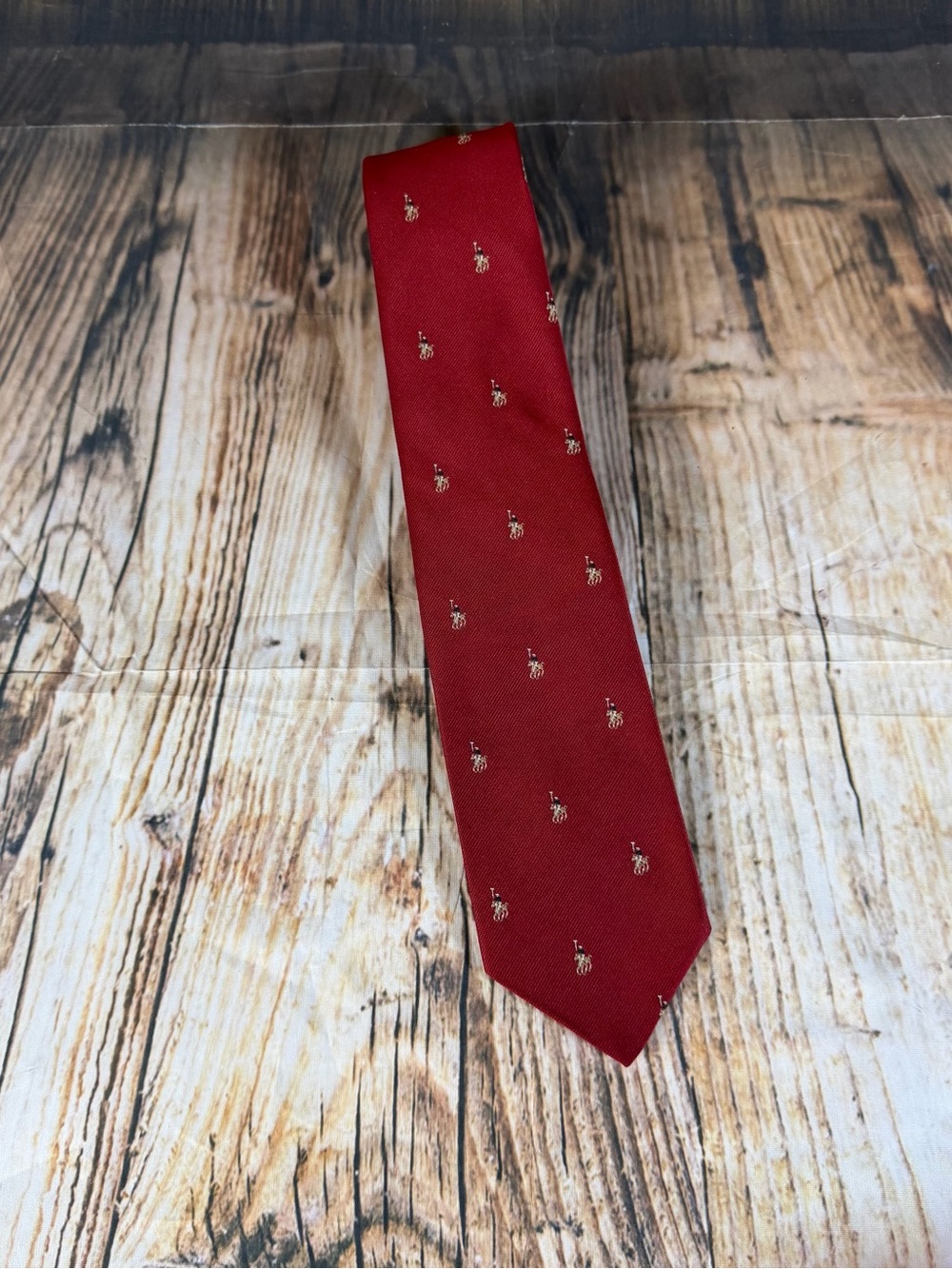 Vintage Hanover Street Neck Tie Maroon Embroidery Polo Player Horse 3” X 60”